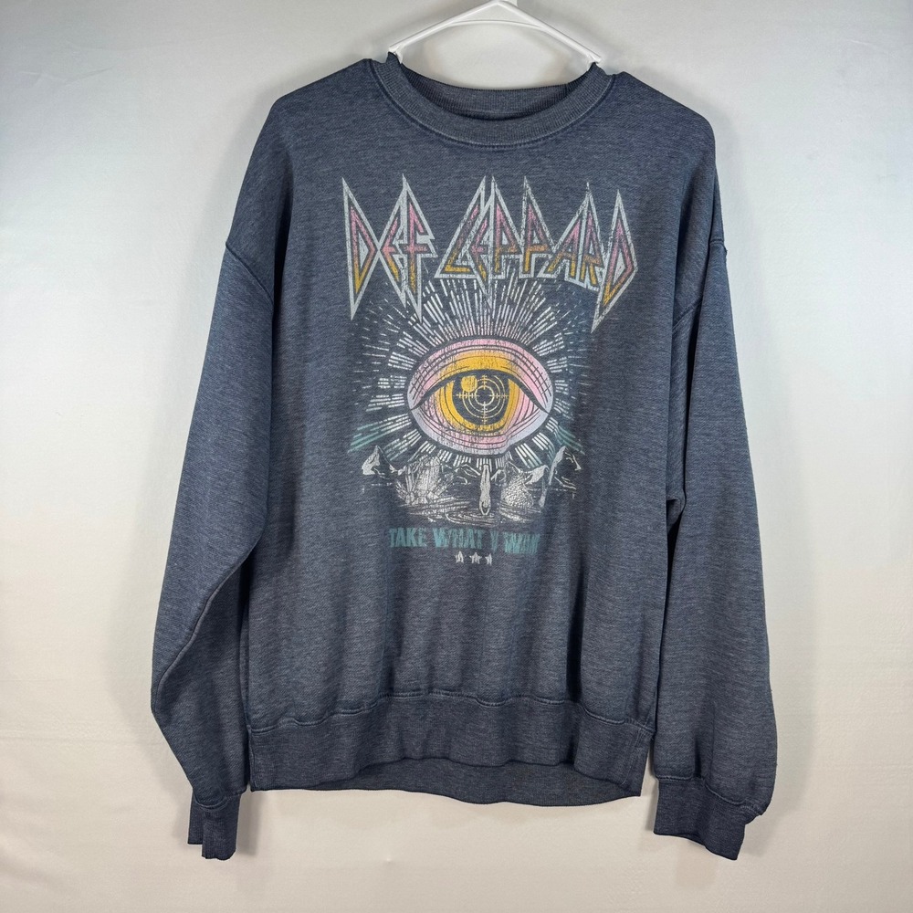 Def Leppard Take What You Want Graphic Sweatshirt Mens XL Heather Blue Crewneck